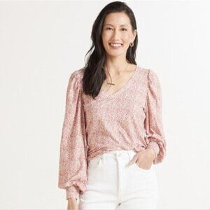 Nation LTD Tabitha Full Sleeve V-neck Pink Animal Print Cottagecore Size Small